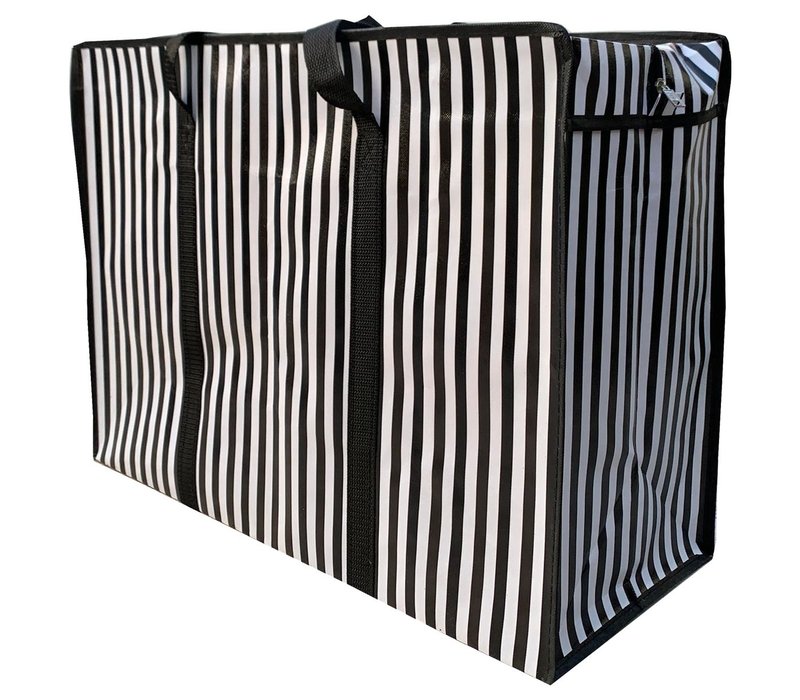 Big Shopper met rits - 70 x 50 cm - Strepen - Zwart