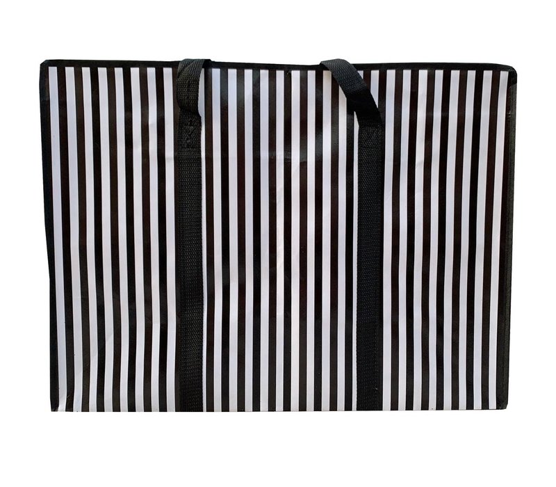 Big Shopper met rits - 70 x 50 cm - Strepen - Zwart