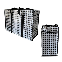 Big Shopper met rits -70 x 50 cm - Ruit - Zwart -Set van 2