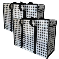 Big Shopper met rits -70 x 50 cm - Ruit - Zwart -Set van 2