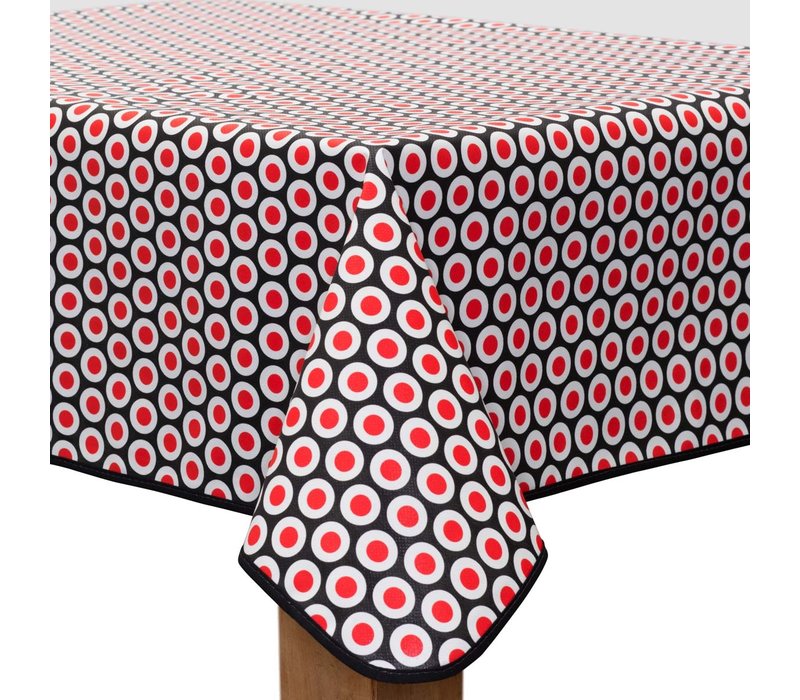 Tafelzeil - 140 x 250 cm - Stippen - Zwart/Rood