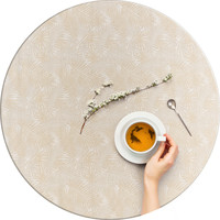 Rond Tafelkleed Gecoat Jacquard - Ø 160 cm - Palm Leaves - Beige