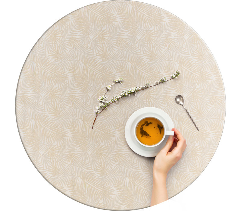 Rond Tafelkleed Gecoat Jacquard - Ø 160 cm - Palm Leaves - Beige