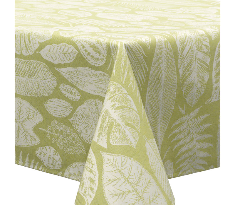 Tafelkleed Gecoat Jacquard - 140 x 300 cm - Tropische Bladeren – Groen