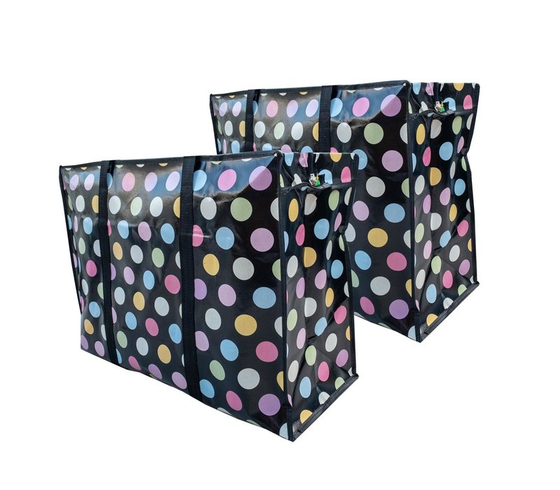 Big Shopper met rits - 60 x 45 cm - Stippen - Zwart -Set van 2