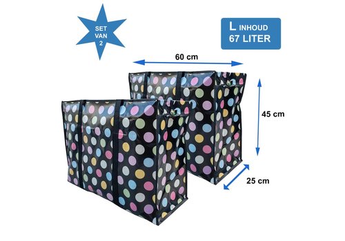 MixMamas Big Shopper met rits - 60 x 45 cm - Stippen - Zwart -Set van 2