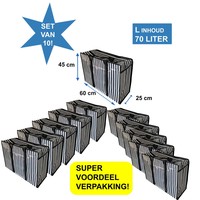 Big Shoppers met rits (10 stuks) - 60 x 45 cm - Strepen - Zwart -Set van 10