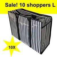 Big Shoppers met rits (10 stuks) - 60 x 45 cm - Strepen - Zwart -Set van 10
