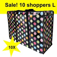 Big Shoppers met rits (10 stuks) - 60 x 45 cm - Stippen Zwart -Set van 10