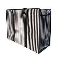 Big Shoppers met rits XL (10 stuks) - 70 x 50 cm - Set van 10 - Gestreept - Zwart