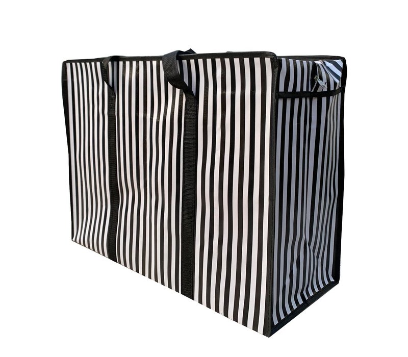 Big Shoppers met rits XL (10 stuks) - 70 x 50 cm - Set van 10 - Gestreept - Zwart
