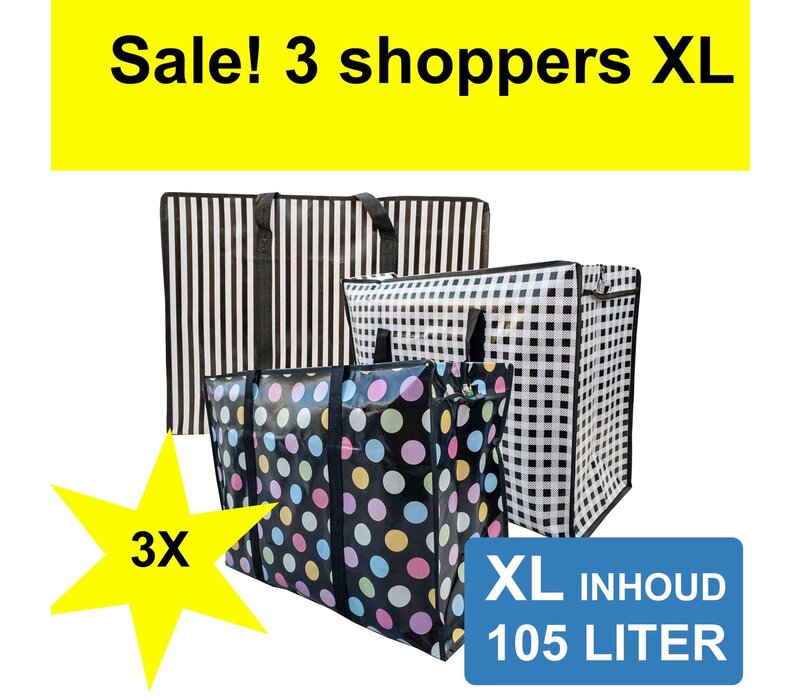 Big Shopper met rits XL Modern - 70 x 50 cm - Set van 3