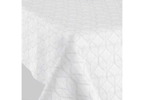 MixMamas Tafelkleed Gecoat Ogee Jacquard - 140 x 250 cm - Wit