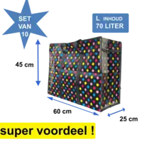Big Shoppers met rits (10 stuks) - 60 x 45 cm - Stippen Zwart -Set van 10