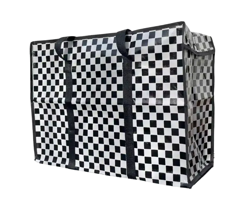 Big Shopper met rits - 60 x 45 cm - Ruit - Zwart -Set van 2