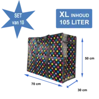 Big Shoppers met rits XL (10 x) - 70 x 50 cm - Stippen - Zwart -Set van 10