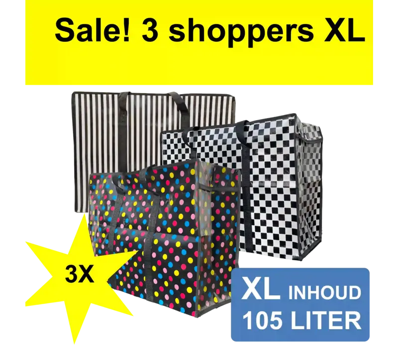Boodschappentas XL 70x50x30 cm set van 3 stuks