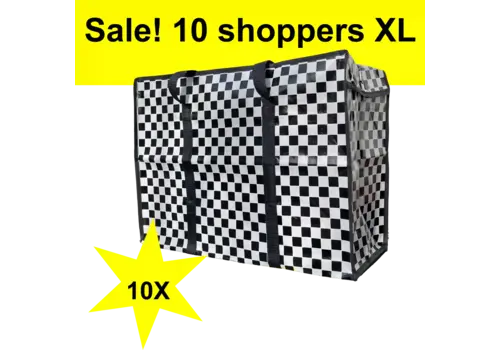 MixMamas Big Shopper XL met rits  -70 x 50 cm - Ruit - Zwart -Set van 10