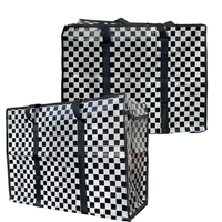 Big Shopper met rits -70 x 50 cm - Ruit - Zwart -Set van 2