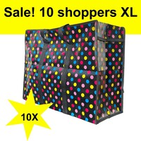 Big Shoppers met rits XL (10 x) - 70 x 50 cm - Stippen - Zwart -Set van 10