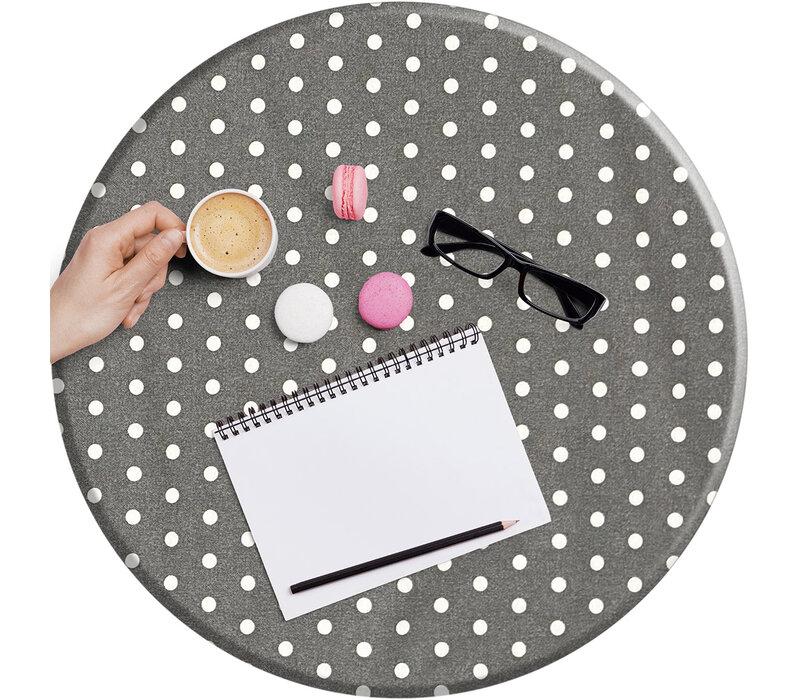 Rond Tafelkleed Gecoat - Ø 140 cm - Stippen - Grijs/Wit