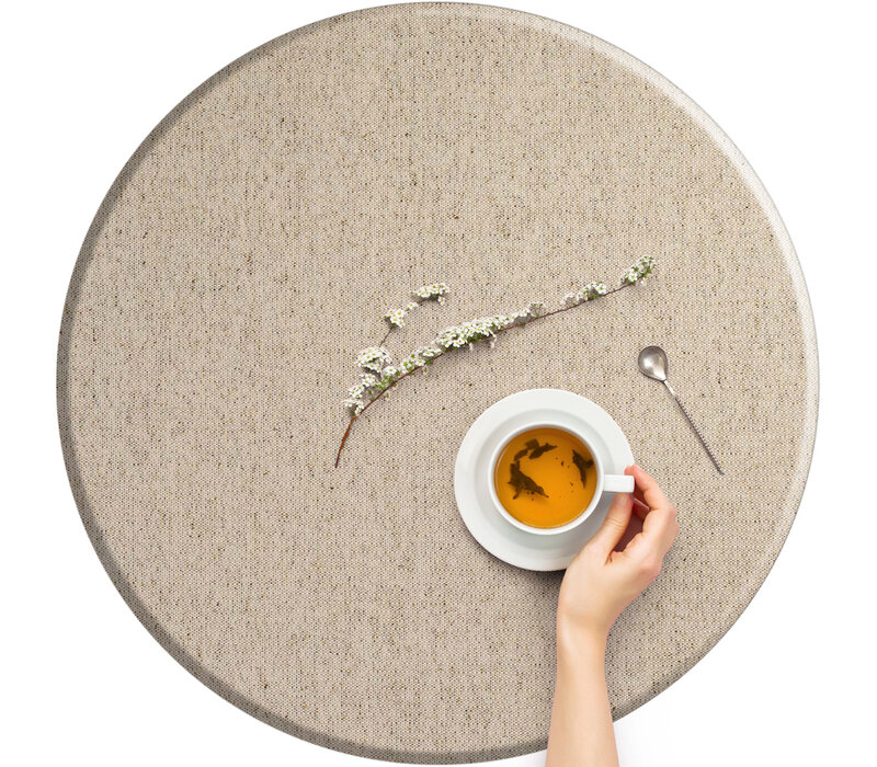 Rond Tafelkleed Gecoat Jacquard -  Ø 160 cm - Effen linnenmix Beige