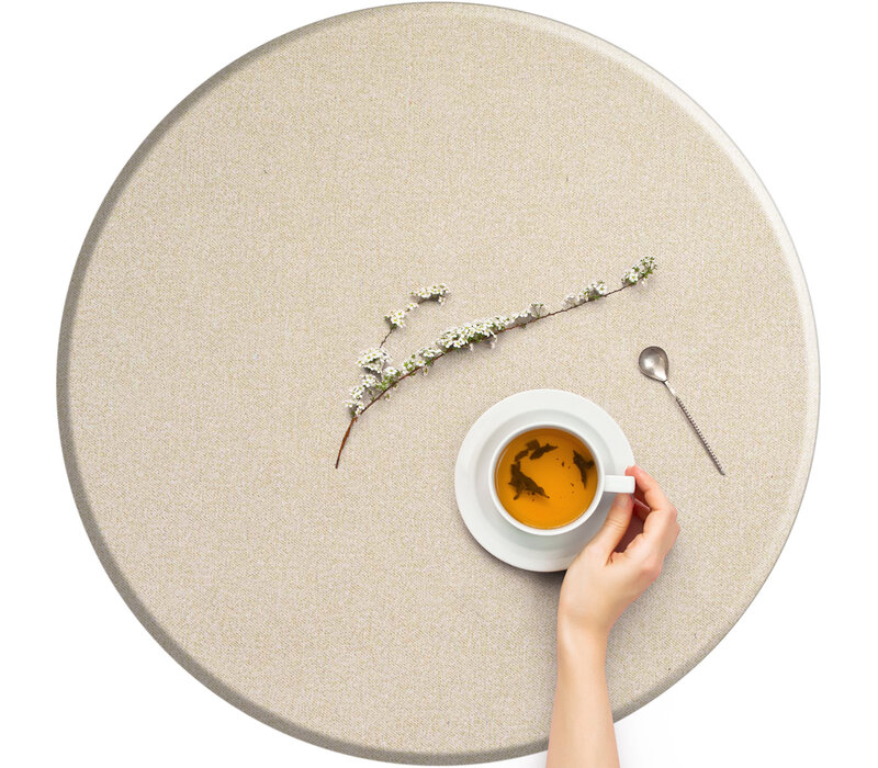 Rond Tafelkleed Gecoat -  Ø 180 cm - Linnen look effen - Beige