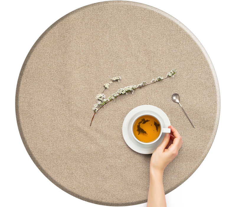 Rond Tafelkleed Gecoat -  Ø 160 cm - Linnen look effen - Taupe