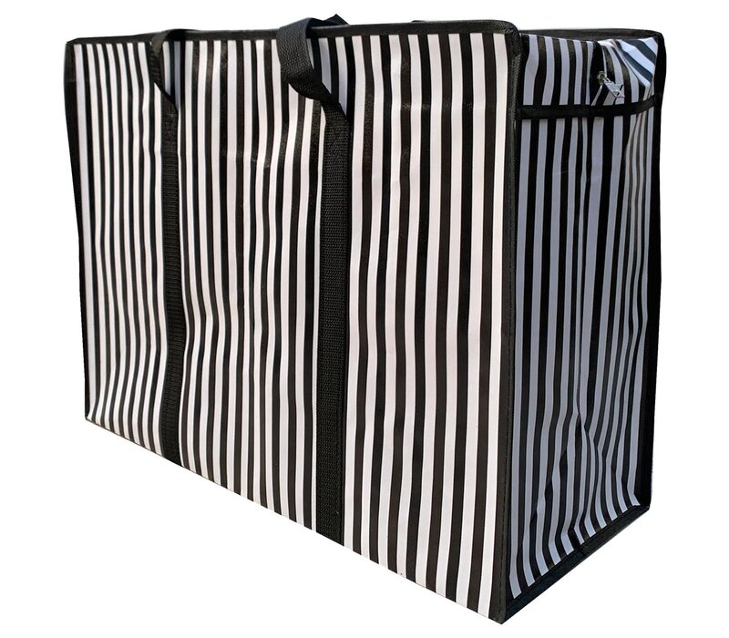 Big Shopper met rits -70 x 50 cm - Strepen - Zwart -Set van 2