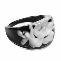 Ring met Roos – Frost Bite - Zwart-wit - Acryl