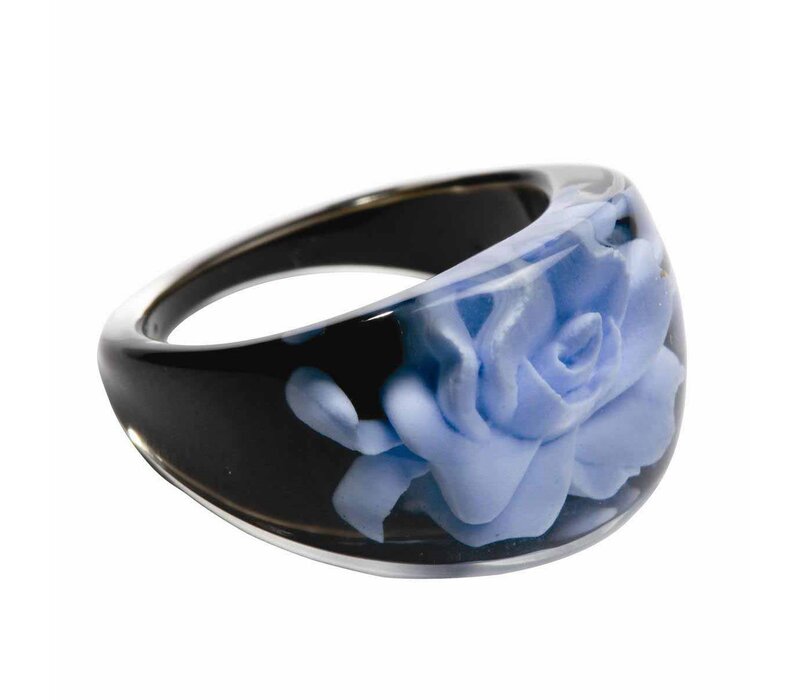 Ring met Roos - Midnight Blue - Zwart-Blauw- Acryl