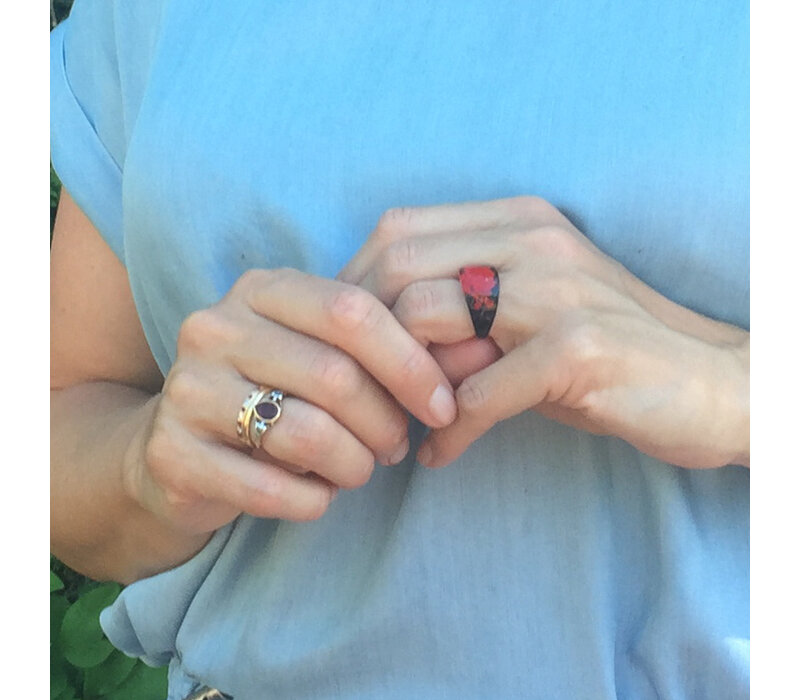 Ring met Roos - Scarlet Mood - Zwart-Rood - Acryl
