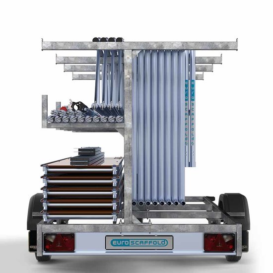 Euroscaffold Steigeraanhanger 305 + Rolsteiger Standaard 135x305 10,2m werkhoogte enkele voorloopleuning
