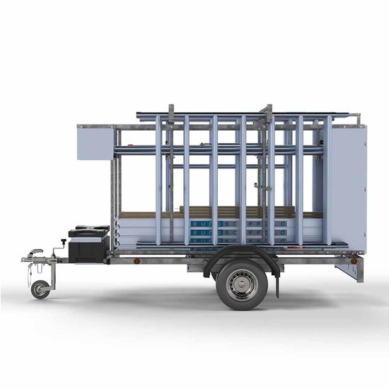 Euroscaffold Steigeraanhanger afsluitbaar 250 + Rolsteiger Basic 135x250 12,2m werkhoogte carbon vloer