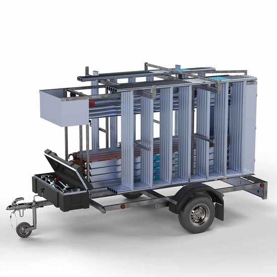 Euroscaffold Steigeraanhanger afsluitbaar 250 + Rolsteiger Standaard 135x250 10,2m werkhoogte