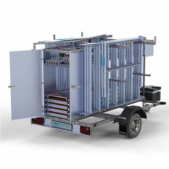 Euroscaffold Steigeraanhanger afsluitbaar 250 + Rolsteiger Standaard 135x250 12,2m werkhoogte
