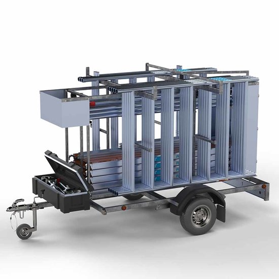 Euroscaffold Steigeraanhanger afsluitbaar 250 + Rolsteiger Standaard 135x250 8,2m werkhoogte carbon vloer