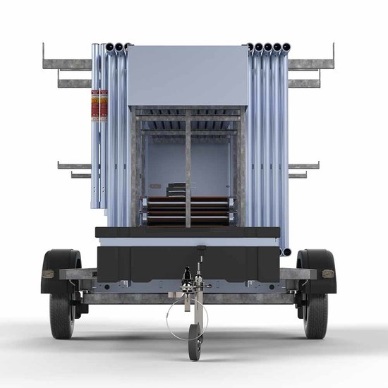Euroscaffold Steigeraanhanger afsluitbaar 250 + Rolsteiger Standaard 135x250 8,2m werkhoogte carbon vloer