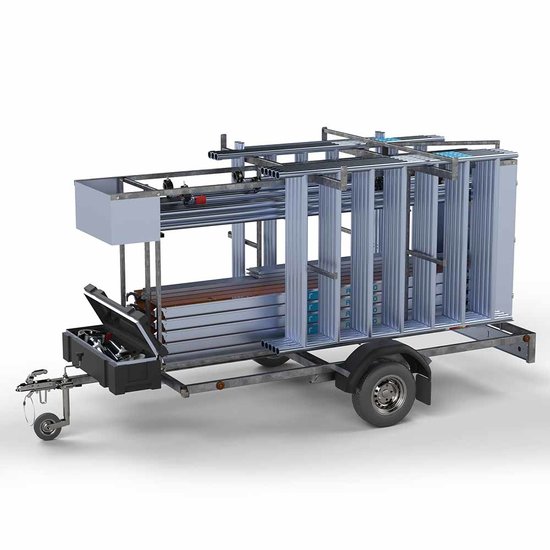 Euroscaffold Steigeraanhanger afsluitbaar 305 + Rolsteiger Standaard 135x305 10,2m werkhoogte carbon vloer
