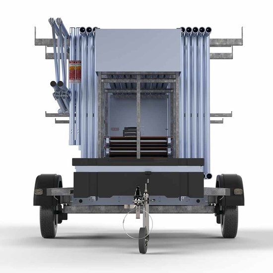 Euroscaffold Steigeraanhanger afsluitbaar 250 + Rolsteiger Standaard 135x250 8,2m werkhoogte carbon vloer enkele voorloopleuning