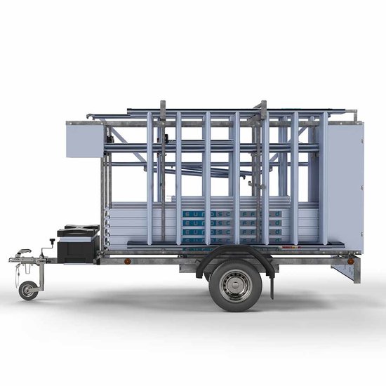 Euroscaffold Steigeraanhanger afsluitbaar 250 + Rolsteiger Standaard 135x250 8,2m werkhoogte carbon vloer enkele voorloopleuning
