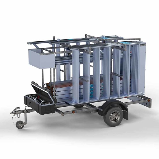 Euroscaffold Steigeraanhanger afsluitbaar 250 + Rolsteiger Professional 135x250 12,2m werkhoogte carbon vloer enkele voorloopleuning