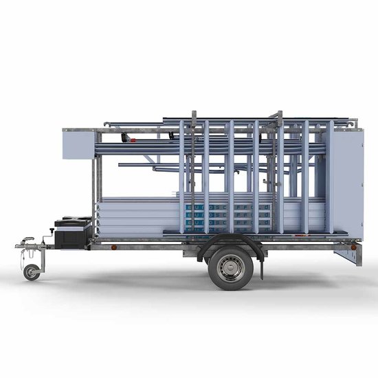 Euroscaffold Steigeraanhanger afsluitbaar 305 + Rolsteiger Standaard 135x305 8,2m werkhoogte enkele voorloopleuning