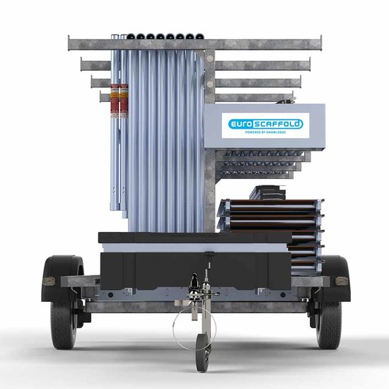 Euroscaffold Steigeraanhanger 250 + Rolsteiger Standaard 135x250 12,2m werkhoogte carbon vloer