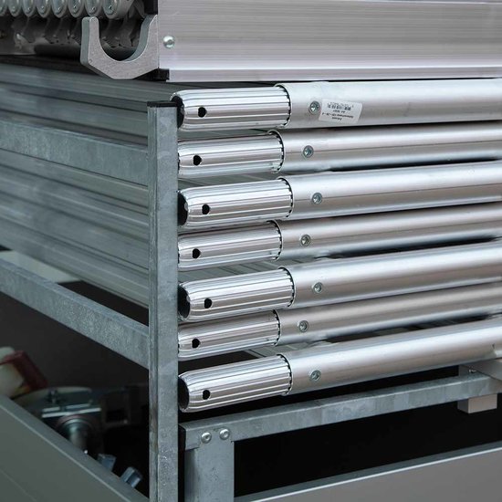 Euroscaffold Aanhanger + rolsteiger Extrusie 135x250 8,2m werkhoogte + enkele voorloopleuning