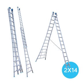 Eurostairs Reform ladder dubbel uitgebogen 2x14 sporten + gevelrollen