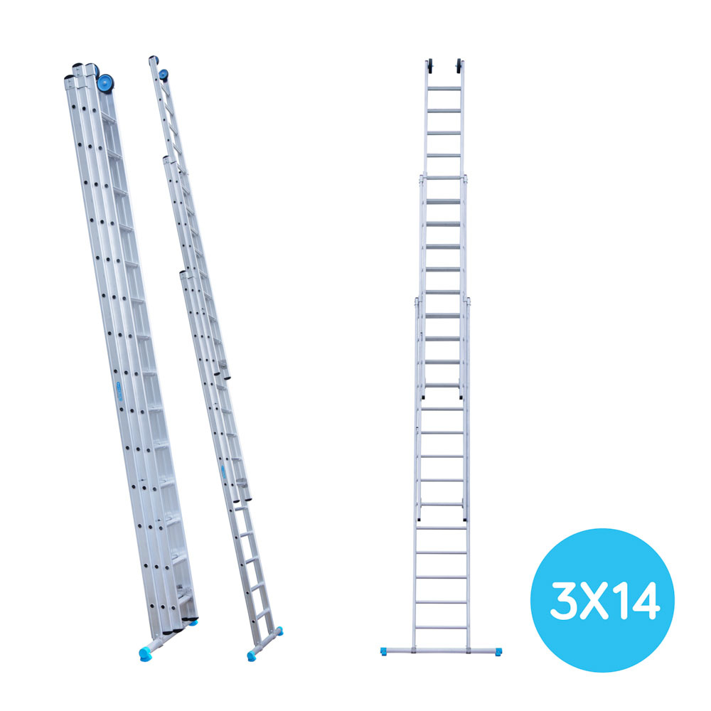 lanthaan pantoffel Uitvoerbaar Eurostairs Reform ladder driedelig recht 3x14 sporten+gevelrollen