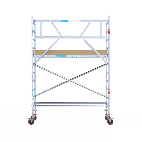 Euroscaffold Rolsteiger Euroscaffold Basic 75x250 4,2m werkhoogte carbon vloer tegen de gevel