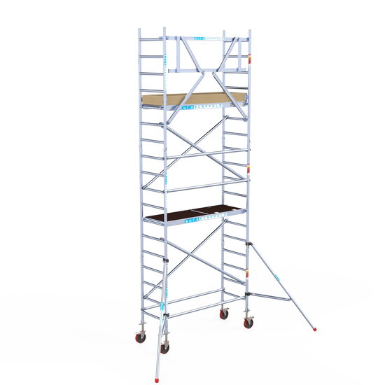Euroscaffold Rolsteiger Euroscaffold Basic 75x190 6,2m werkhoogte carbon vloer tegen de gevel