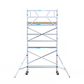 Euroscaffold Rolsteiger Euroscaffold Basic 75x250 6,2m werkhoogte carbon vloer tegen de gevel